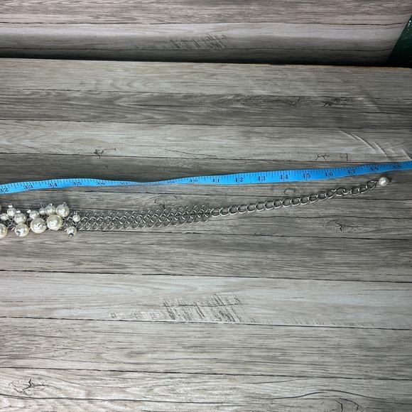 Chicos Belt Womens Belt M/L? Silver Rhinestone Diamond Metal Pearl Bead - Picture 7 of 8